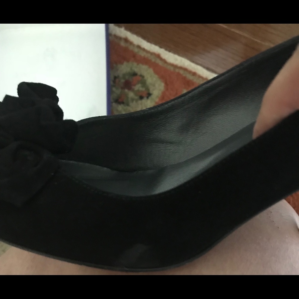 Stuart Weizman Black Suede Peep Toe Heels - image 4